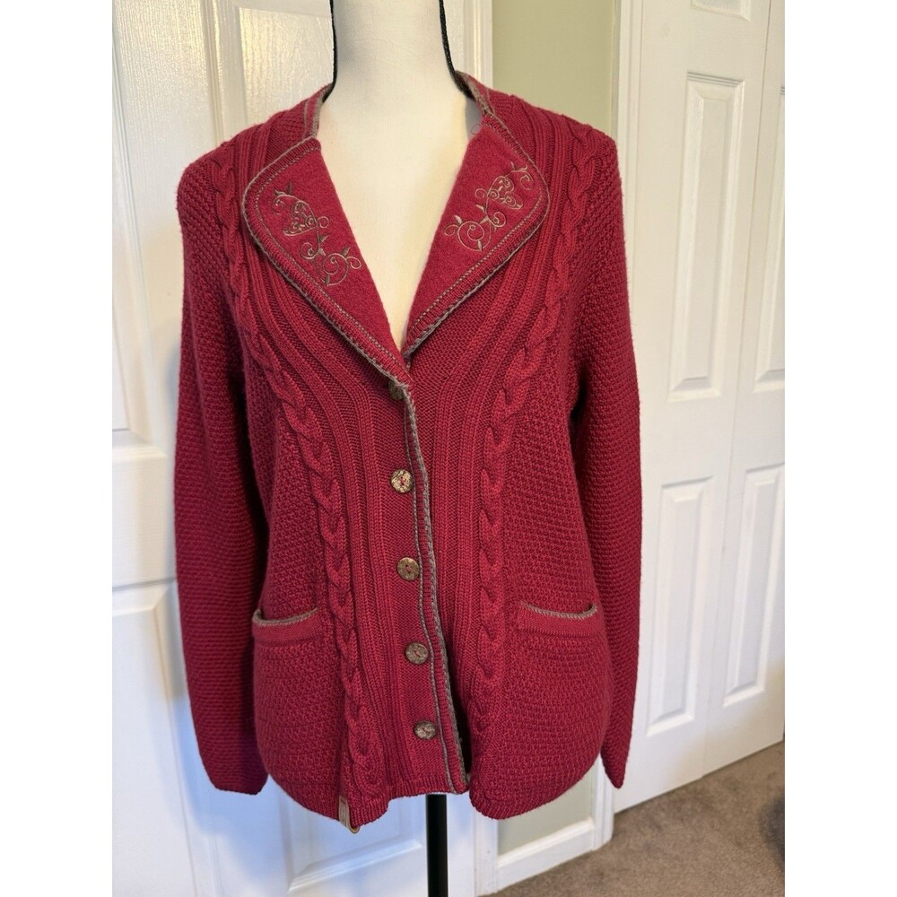 Spieth & Wensky Brick Red Merino Wool Cardigan Jacket Large